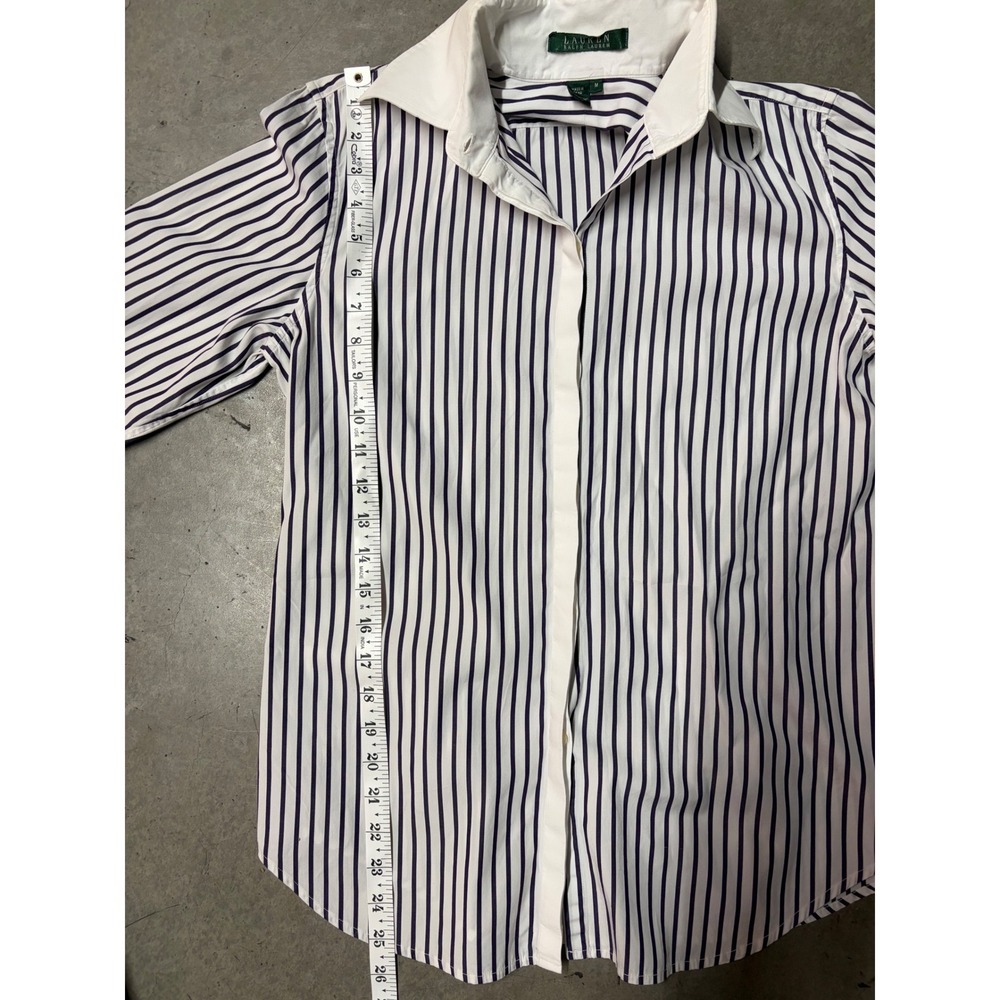 Lauren Ralph Lauren Navy White Striped Button Down Shirt Contrast Collar Cuff M - Picture 8 of 8